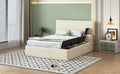 Full Size Upholstered Platform Bed With Lateral Storage Compartments And Thick Fabric, Velvet, Beige Beige Velvet