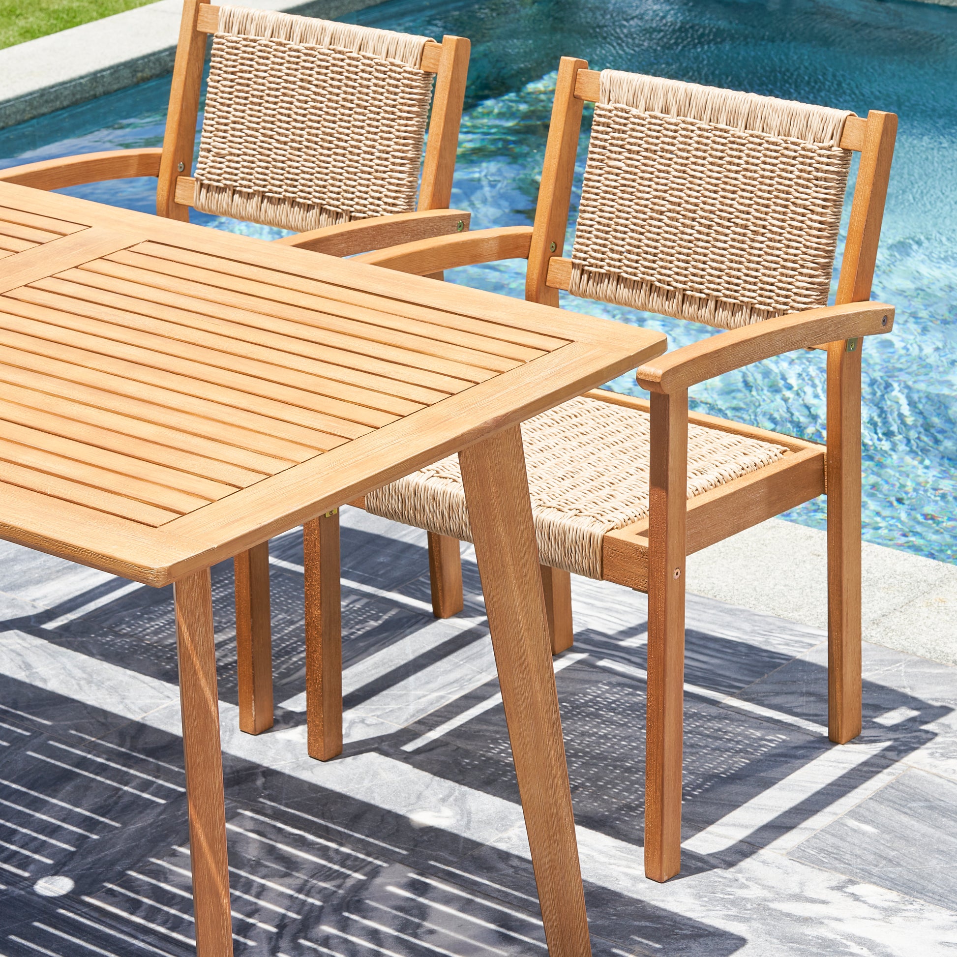 Mauricio 5 Piece Acacia Wood Dining Set With Stacking Chair Natural & Light Brown Acacia Wood