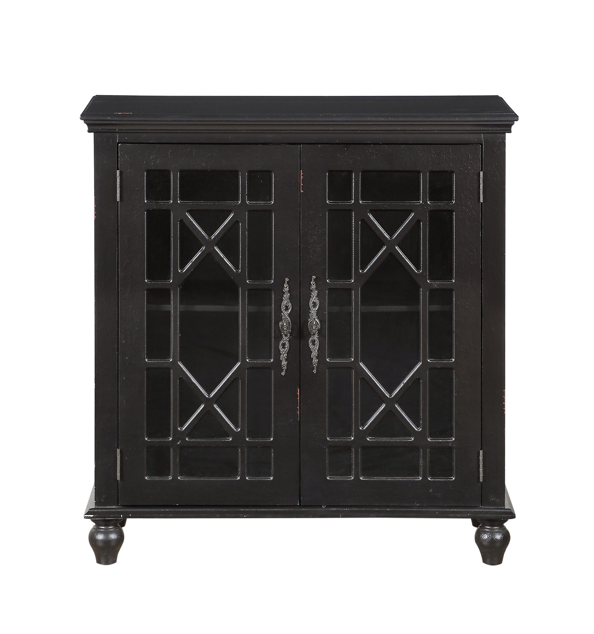 Antique Black Accent Chest 1Pc Classic Storage Cabinet Shelves Glass Inlay Doors Wooden Traditional Design Furniture Accent Chests 1 2 Shelves Antique Antique Black Primary Living Space Modern,Traditional Wood