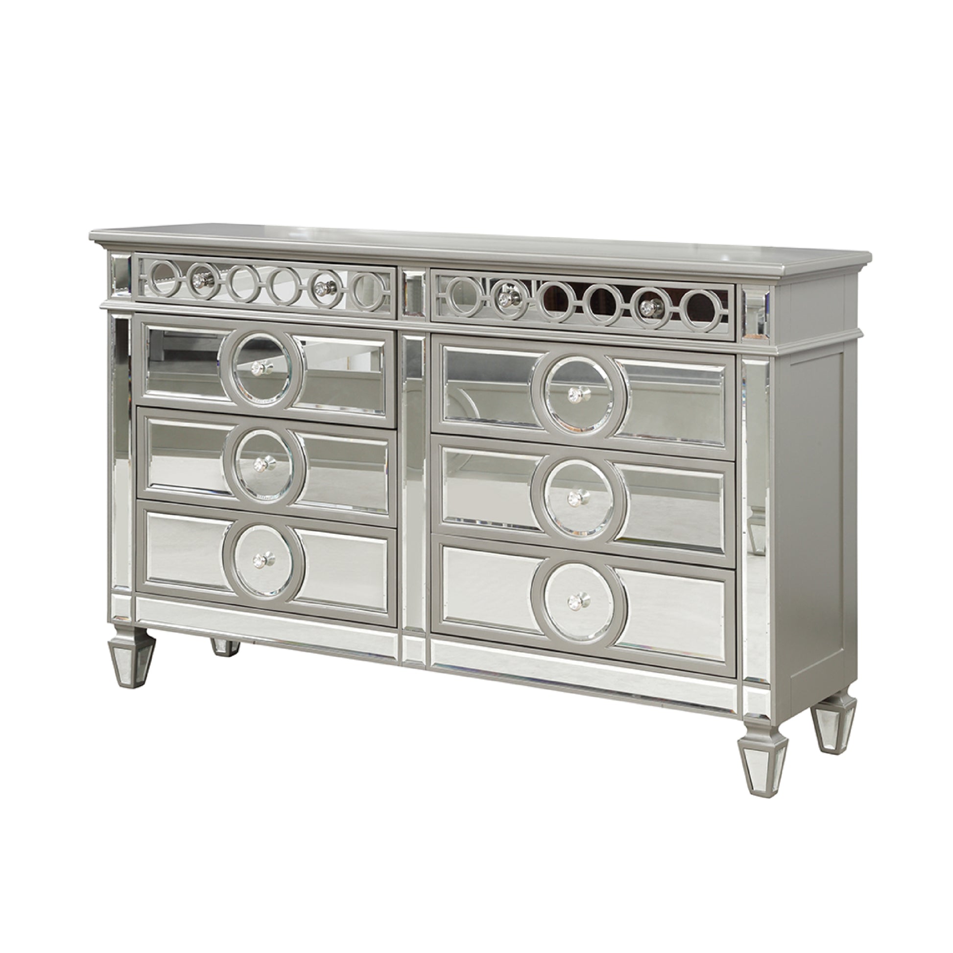 silver and mirrored dresser Symphony Modern Style Mirror Front 6 Drawer Dresser With Diamond Shape