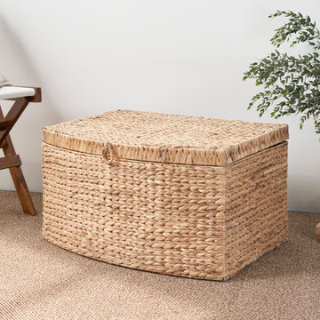 Rectangular Curve Water Hyacinth Woven Wicker Trunk With Handles 26" X 19" X 14" Natural Brown For Clothes, Toys, Magazines And Book Storage Natural & Light Brown Wicker Water Hyacinth