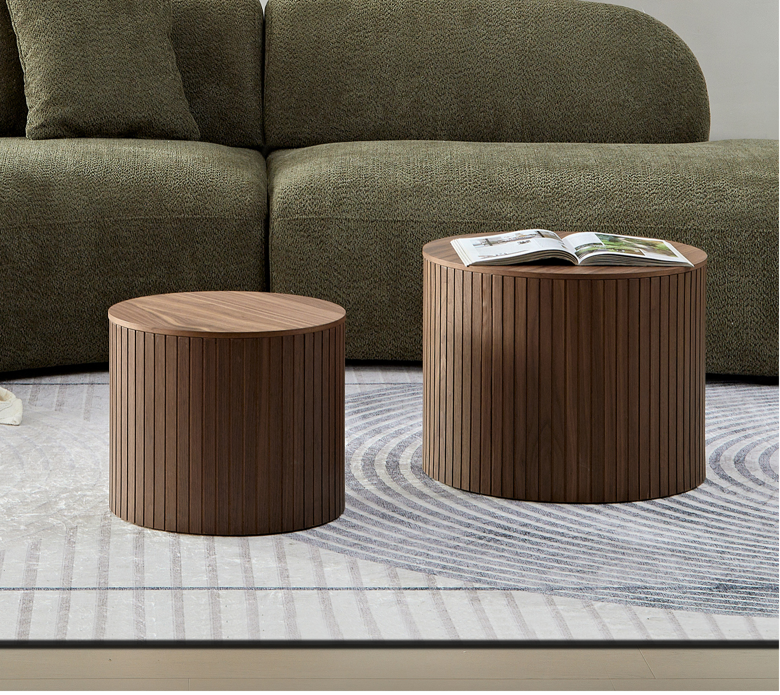 Mdf Nested Table Set 2 Pieces, Handcrafted Round Coffee Table In Living Lounge Area, Walnut Color Walnut Primary Living Space Casual,Chinese Freestanding Round Open Storage Round Coffee & End Tables Mdf Mdf