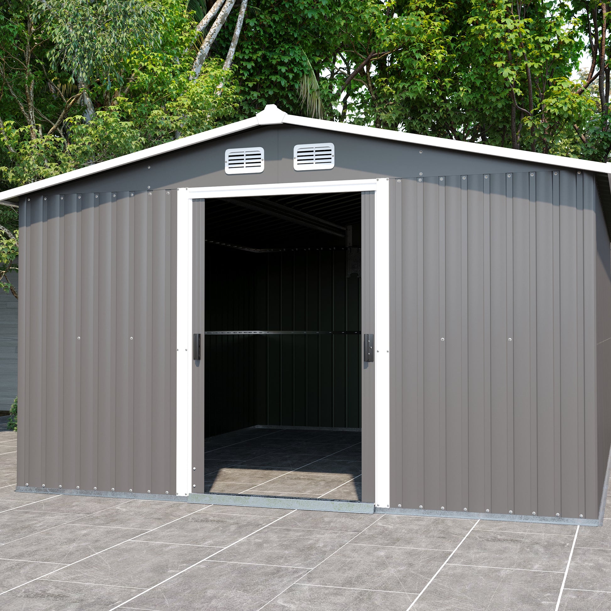 Patio, Lawn & Garden,Metal Outdoor Storage Shed 10Ft X 12Ft,Clearance With Lockable Door Metal Garden Shed Steel Anti Corrosion Storage House Waterproof Tool Shed For Backyard Patio Gray Metal