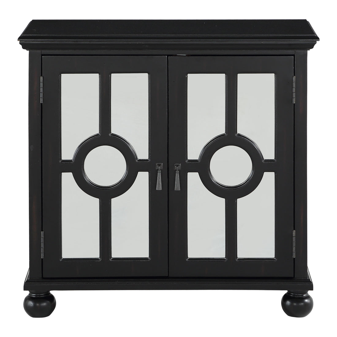 Classic Storage Cabinet 1Pc Modern Traditional Accent Chest With Mirror Doors Antique Black Finish Pendant Pulls Wooden Furniture Living Room Bedroom Accent Chests 1 2 Shelves Antique Antique Black Primary Living Space Modern,Traditional Wood