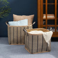 Square Palm Leaf Woven Wicker Storage Basket With Handles Set Of 2 14