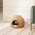 Gertrude Water Hyacinth Woven Wicker Round Cat Bed Cave With Handles 18