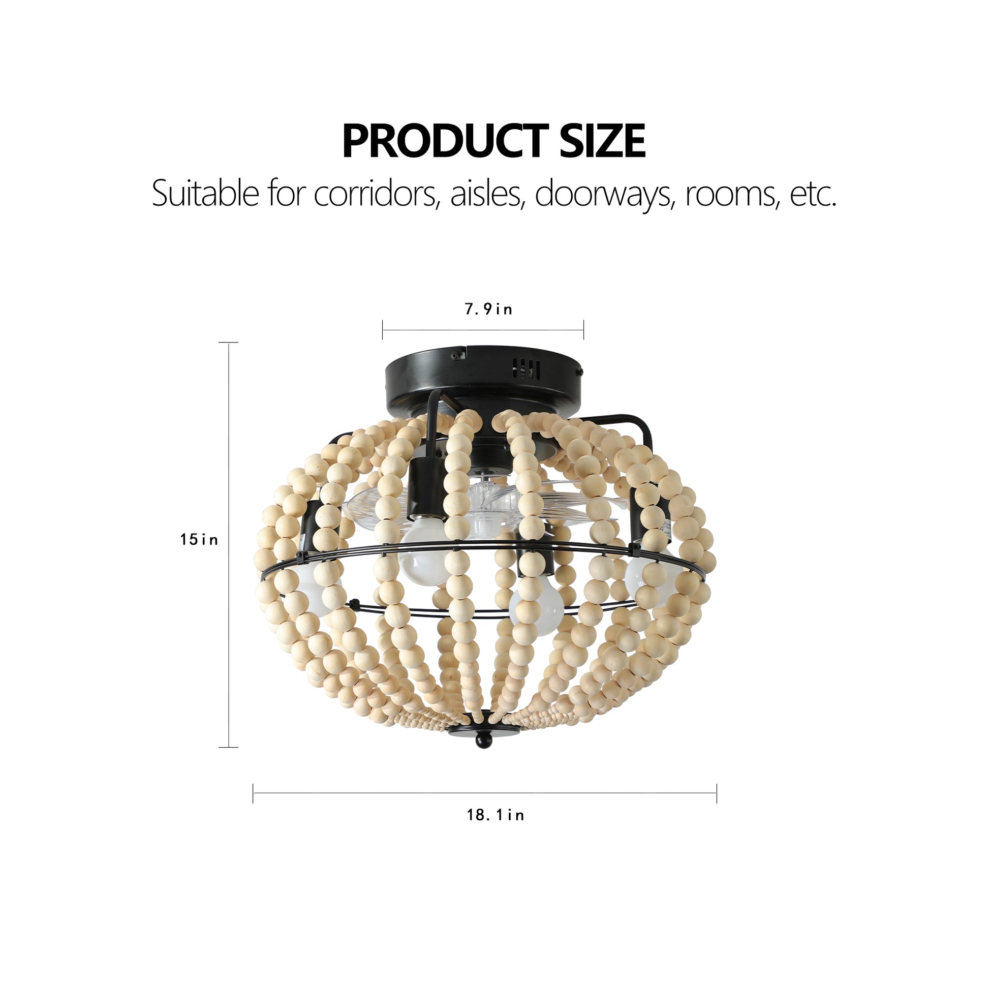 Beaded Fan Lamp Wood Beaded Chandelier Oak White White Modern Iron