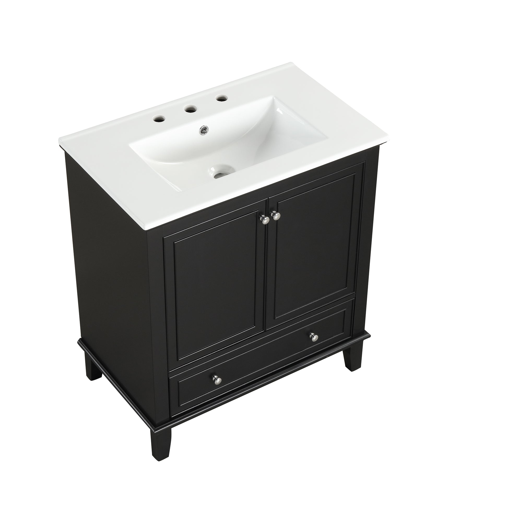 30" Bathroom Vanity With Sink Combo, Multi Functional Bathroom Cabinet With Doors And Drawer, Solid Wood And Mdf Board, Black Black Solid Wood Mdf