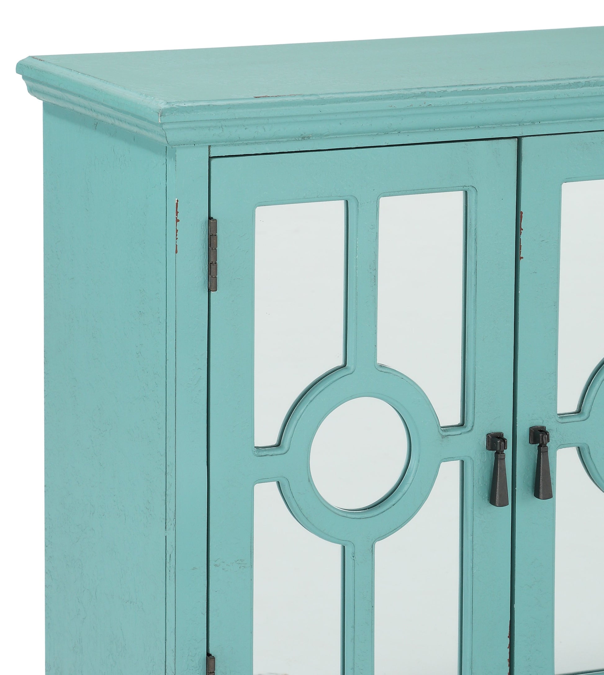 Classic Storage Cabinet 1Pc Modern Traditional Accent Chest With Mirror Doors Antique Aqua Finish Pendant Pulls Wooden Furniture Living Room Bedroom Accent Chests 1 2 Shelves Antique Aqua Primary Living Space Modern,Traditional Wood