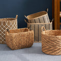 Square Palm Leaf Woven Wicker Storage Basket With Handles Set Of 2 14