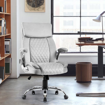 Swivel Office Room Chair Executive Desk Chair Velvet Metal Grey Office Foam Modern Handle Office Chairs Solid Back Foam Adjustable Height Velvet