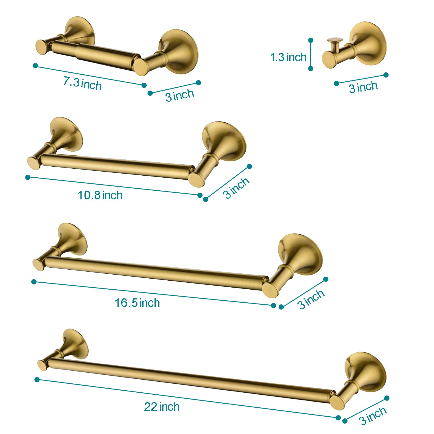 6 Piece Brass Bathroom Towel Rack Set Wall Mount brushed gold-brass