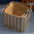 Square Palm Leaf Woven Wicker Storage Basket With Handles Set Of 2 14