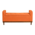 Mid Century Modern Lift Top Storage Bench 1Pc Tufted Orange Upholstered Solid Wood Walnut Finish Wooden Furniture Orange Bedroom Mid Century Modern Flip Top Wood