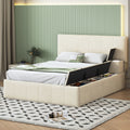 Full Size Upholstered Platform Bed With Lateral Storage Compartments And Thick Fabric, Velvet, Beige Beige Velvet
