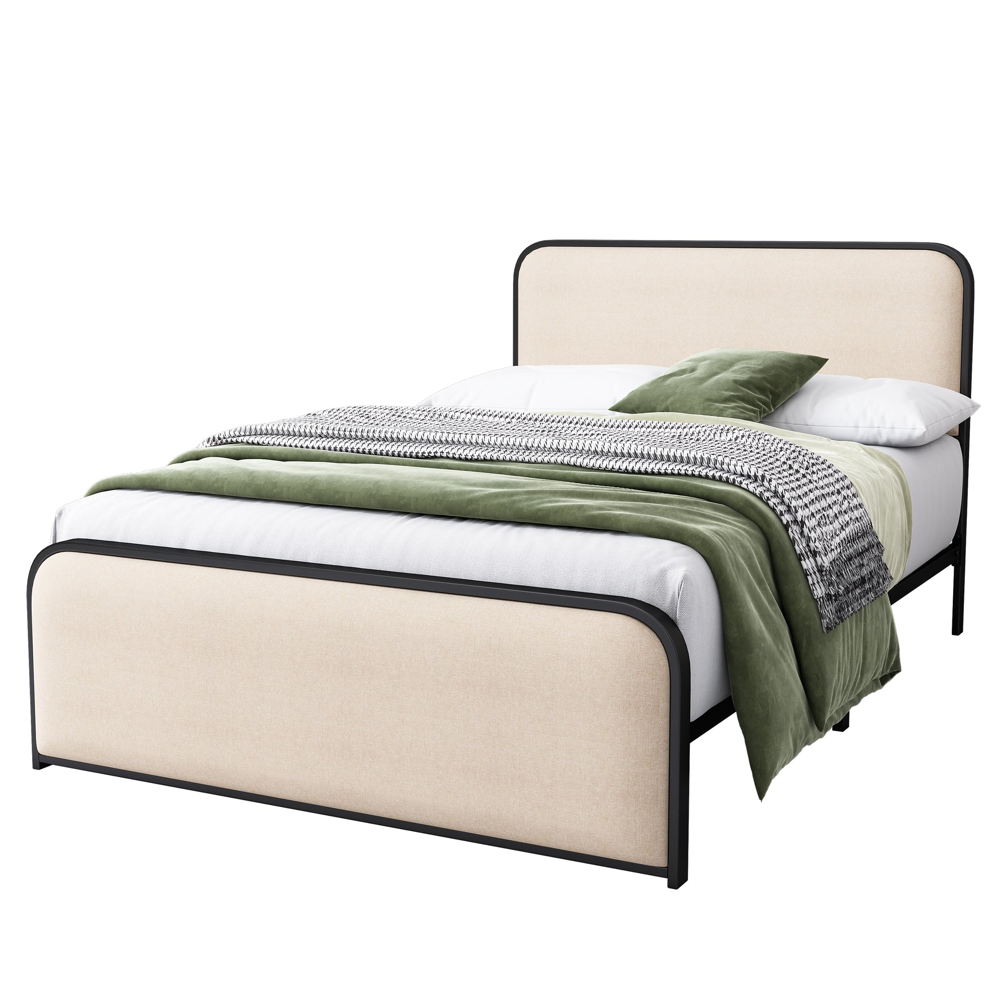 Modern Metal Bed Frame with Curved Upholstered beige-metal-modern-metal