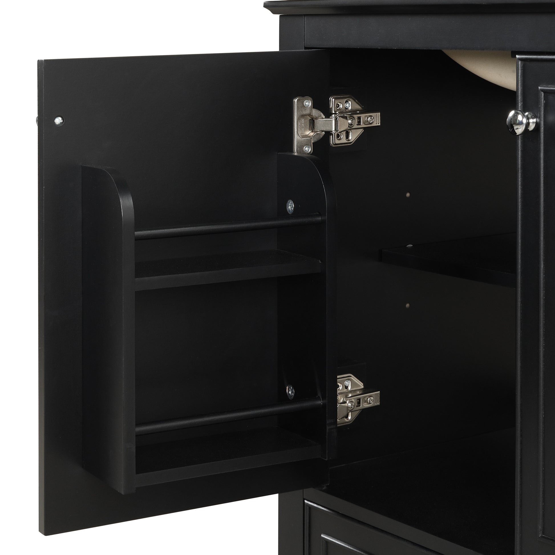 30" Bathroom Vanity With Sink Combo, Multi Functional Bathroom Cabinet With Doors And Drawer, Solid Wood And Mdf Board, Black Black Solid Wood Mdf