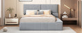Queen Size Upholstered Platform Bed With Lateral Storage Compartments And Thick Fabric, Velvet, Gray Gray Velvet