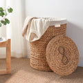 Ludmilla Round Tall Water Hyacinth Woven Wicker Laundry Hamper With Lid For Clothes, Canvas, Toys And Book Storage With Removable Liner 18