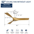 52 Inch Modern Ceiling Fan With 3 Abs Blades Remote Control Reversible Dc Motor Without Light For Living Room White Abs