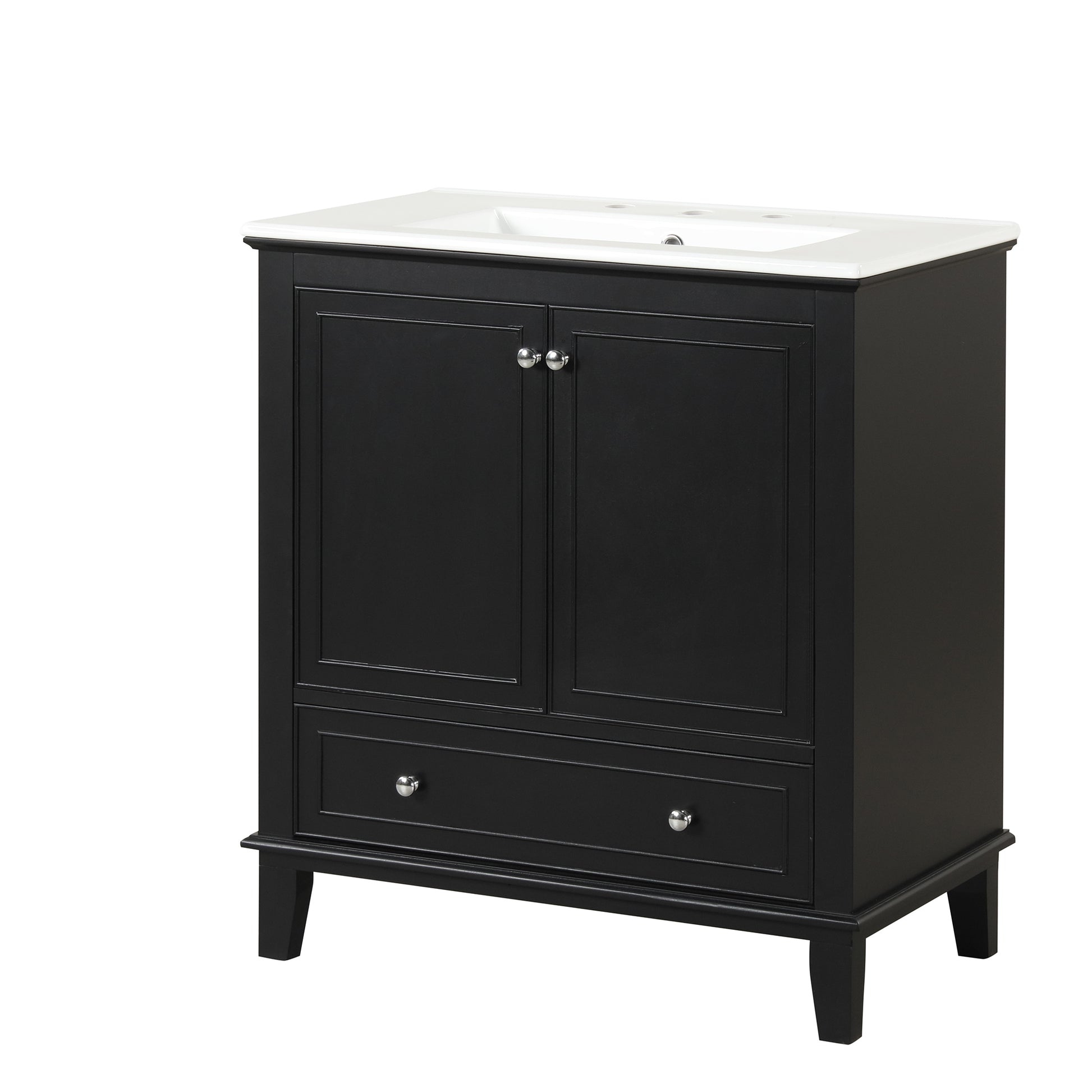 30" Bathroom Vanity With Sink Combo, Multi Functional Bathroom Cabinet With Doors And Drawer, Solid Wood And Mdf Board, Black Black Solid Wood Mdf