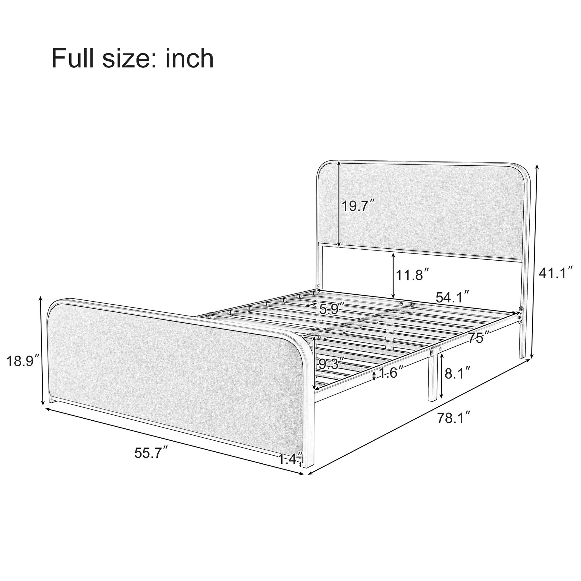 Modern Metal Bed Frame With Curved Upholstered Headboard And Footboard Bed With Under Bed Storage, Heavy Duty Metal Slats, Full Size, Beige Full Beige Metal Modern Metal