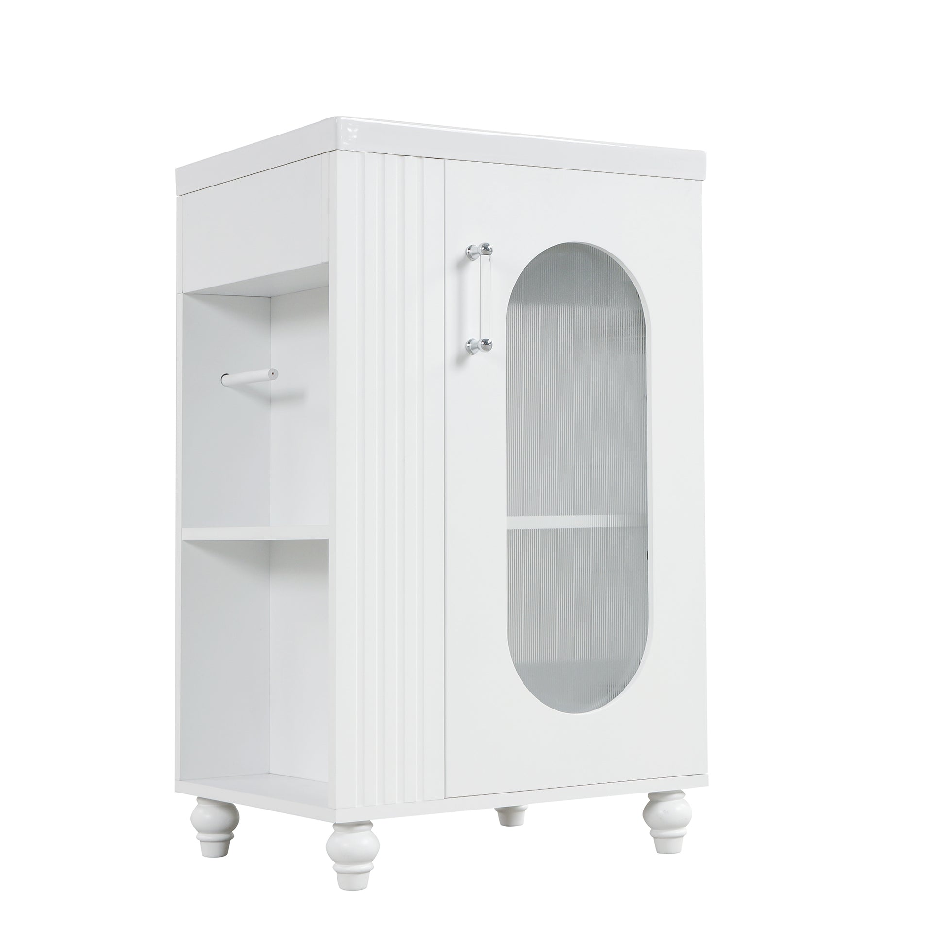 20" Bathroom Vanity With Sink, Bathroom Vanity Cabinet With Two Tier Shelf, Adjustable Shelf, Solid Wood And Mdf, White White Mdf