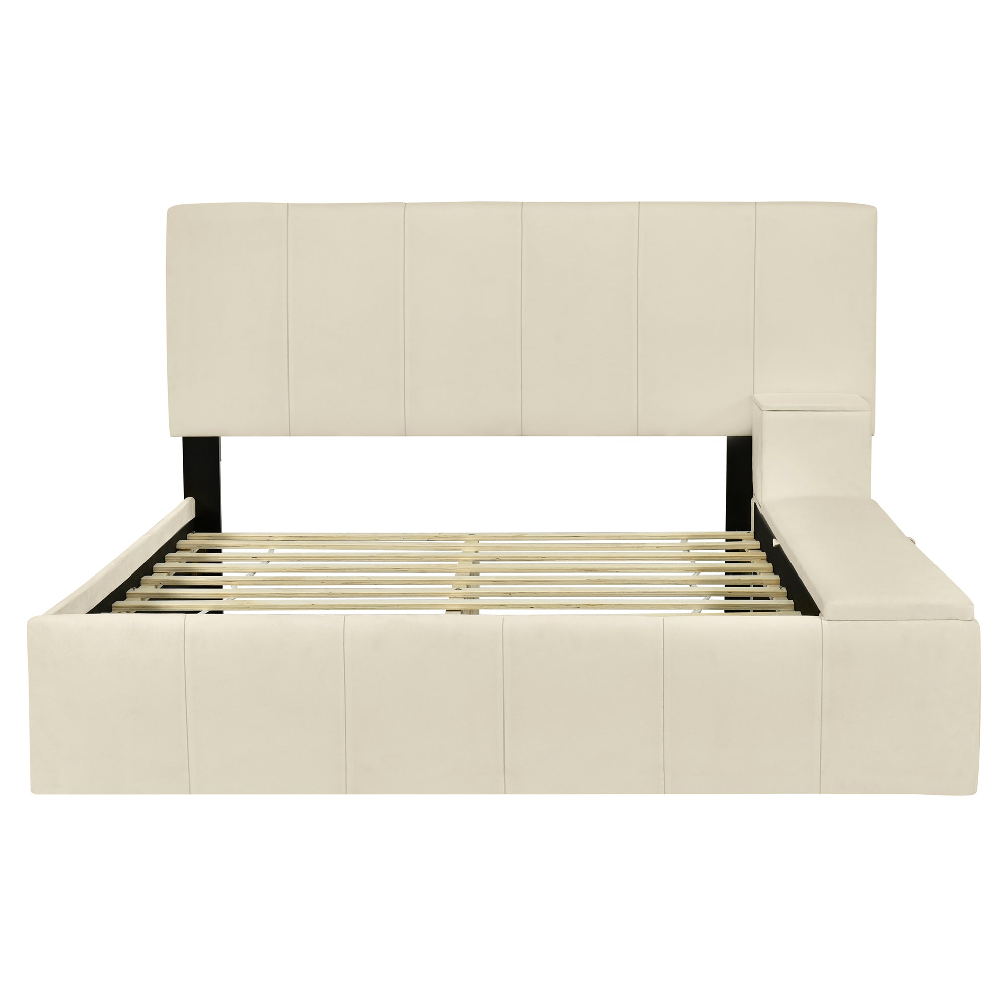 Full Size Upholstered Platform Bed with Lateral beige-velvet