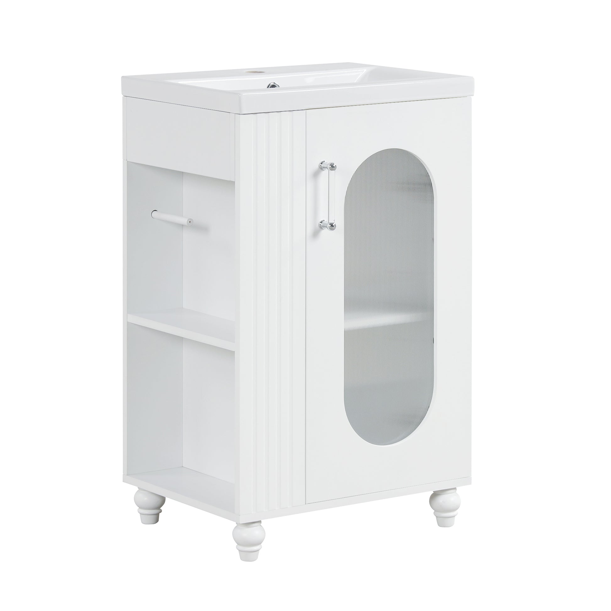 20" Bathroom Vanity With Sink, Bathroom Vanity Cabinet With Two Tier Shelf, Adjustable Shelf, Solid Wood And Mdf, White White Mdf