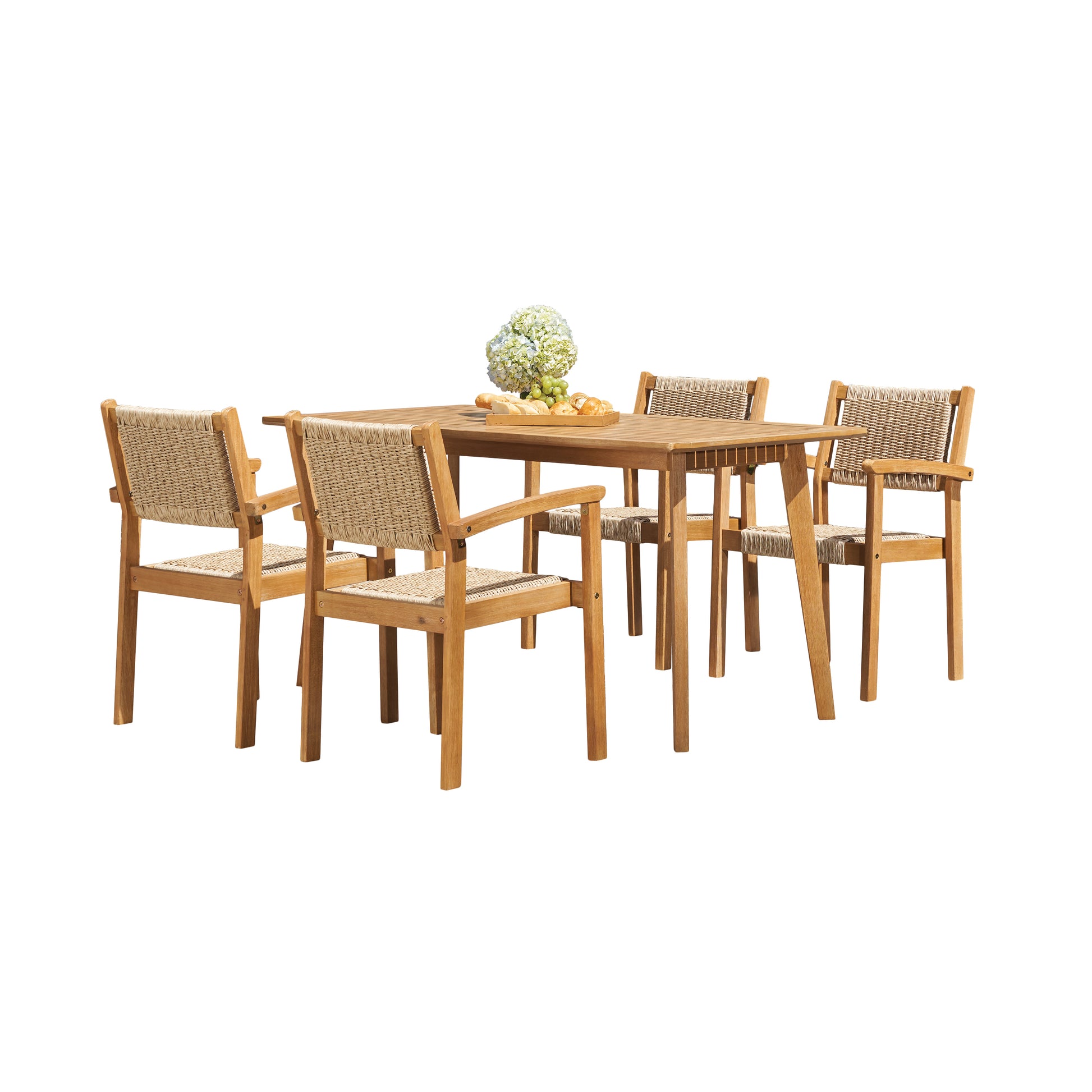Mauricio 5 Piece Acacia Wood Dining Set With Stacking Chair Natural & Light Brown Acacia Wood