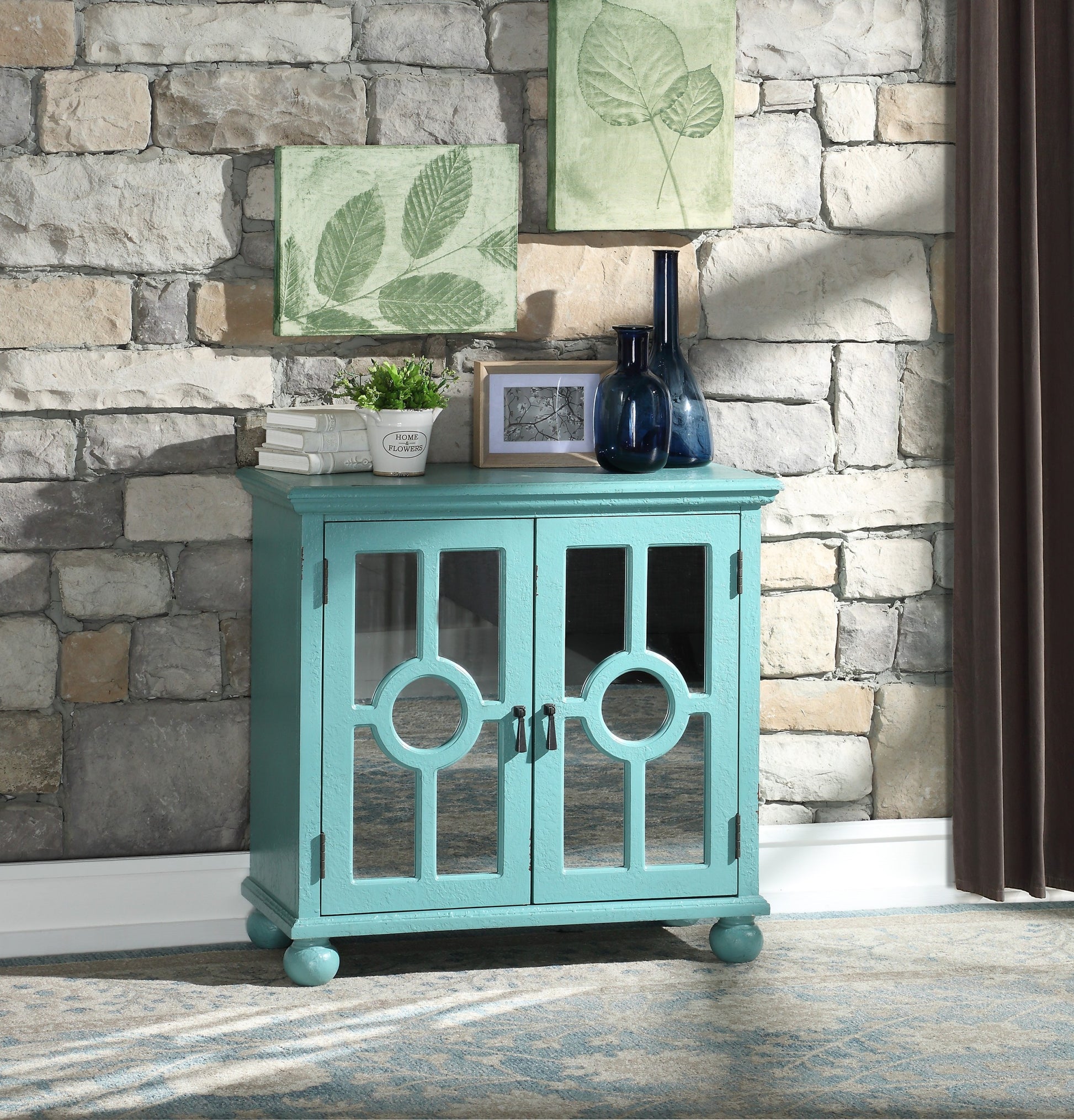 Classic Storage Cabinet 1Pc Modern Traditional Accent Chest With Mirror Doors Antique Aqua Finish Pendant Pulls Wooden Furniture Living Room Bedroom Accent Chests 1 2 Shelves Antique Aqua Primary Living Space Modern,Traditional Wood