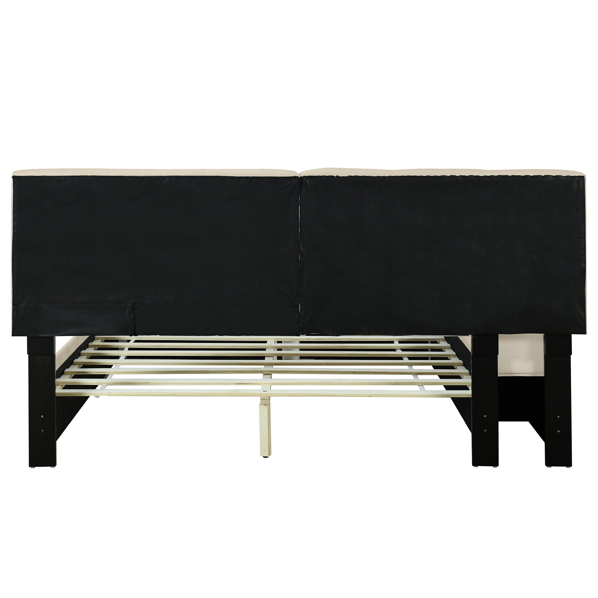 Queen Size Upholstered Platform Bed with Lateral beige-velvet