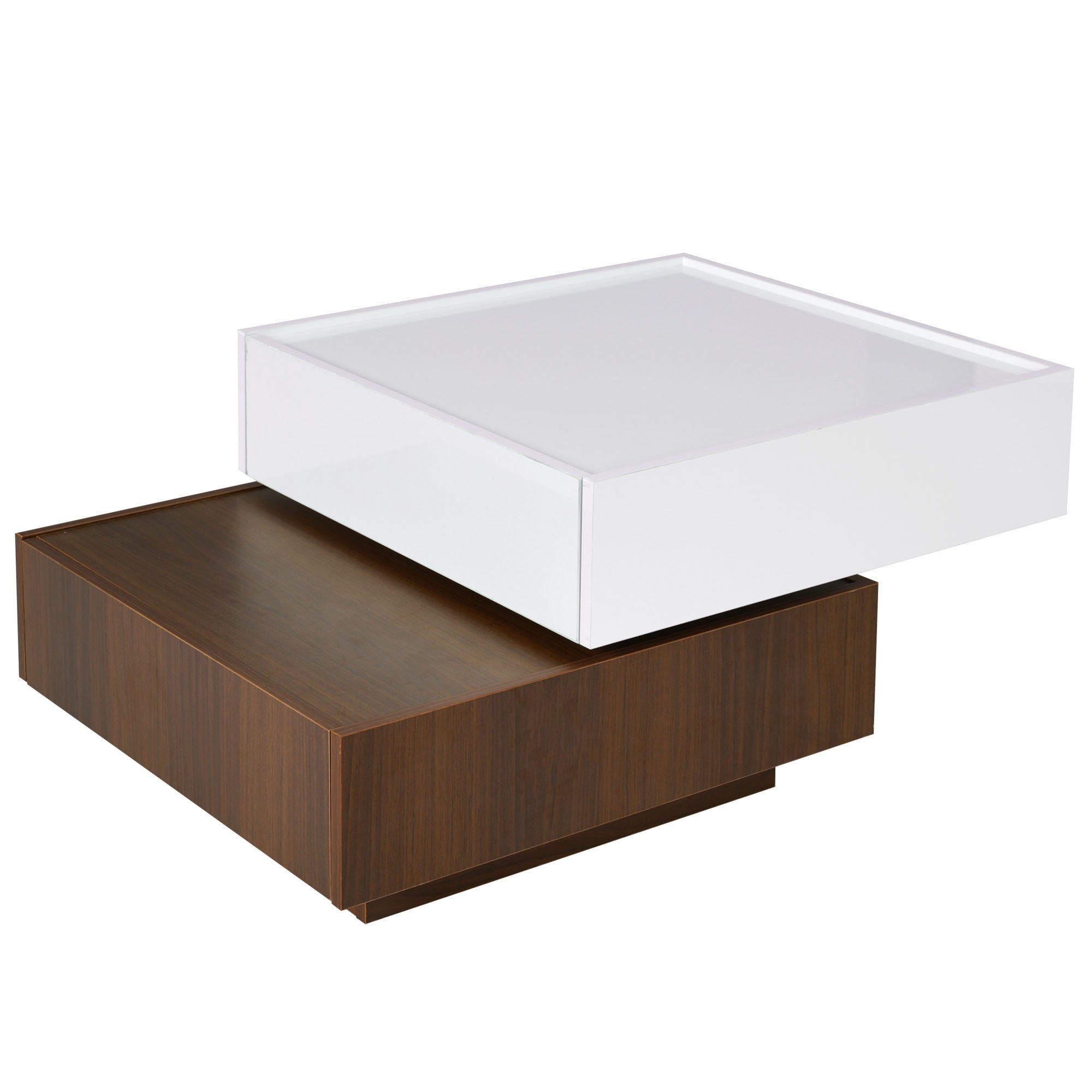ON TREND Multi functional Square 360 Rotating Coffee white+walnut-primary living