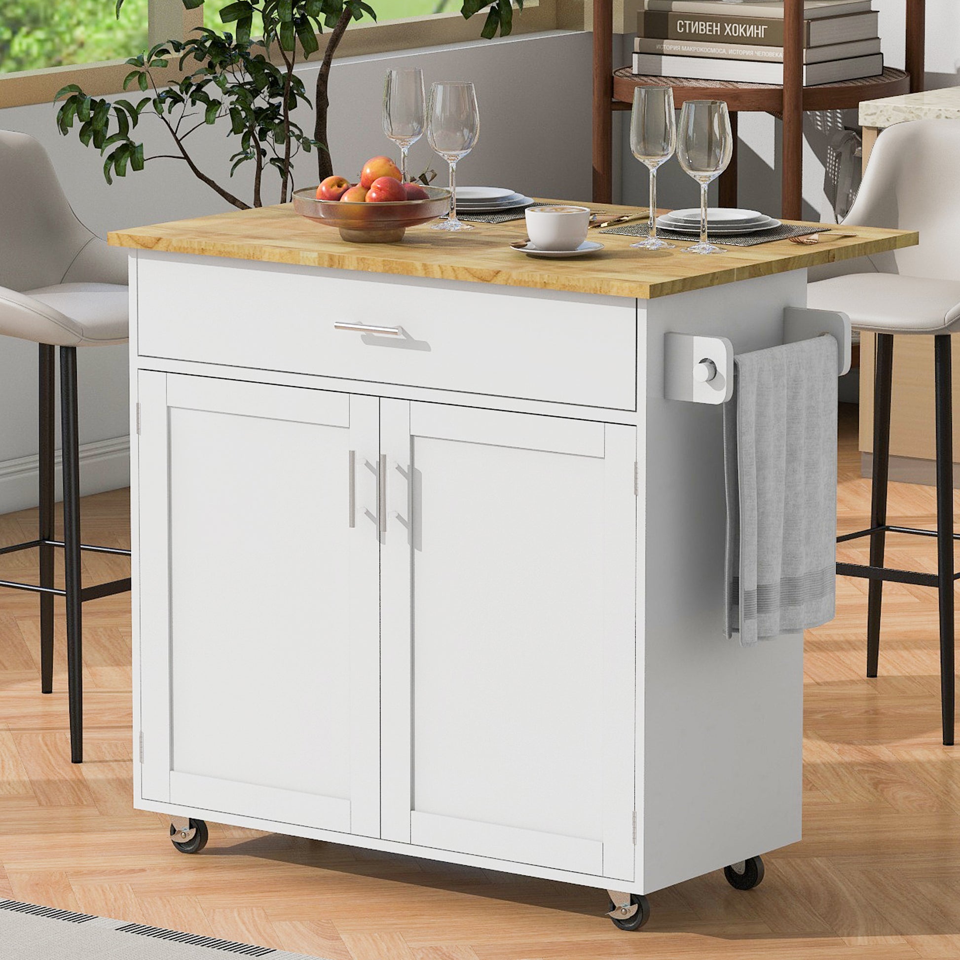 K&K Rolling Kitchen Island with Storage, Kitchen Cart