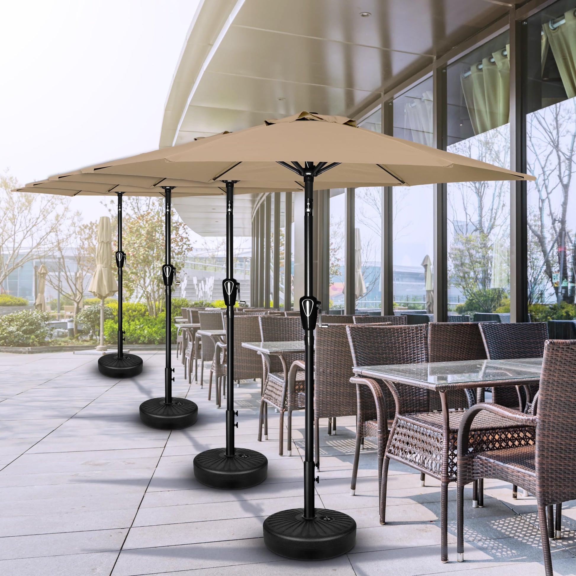 heavy duty outdoor patio table umbrella for windy resistant 7.5Ft Patio Outdoor Table Market Yard Umbrella With Push Button Tilt Crank, 6 Sturdy Ribs For Garden, Deck, Backyard, Pool, Tan Tan Manual Garden &