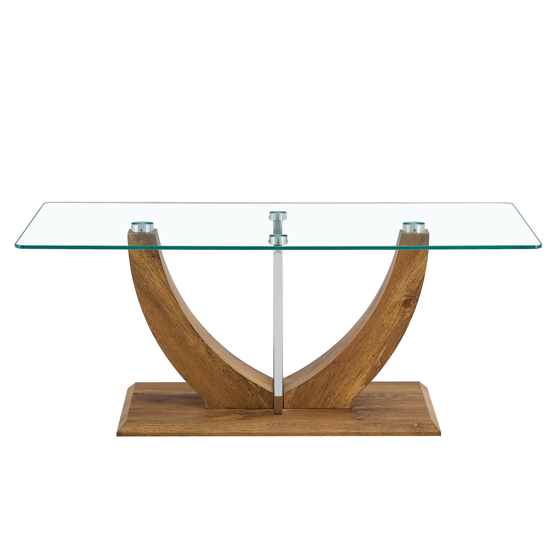 Modern Minimalist Transparent Tempered Glass Coffee Table With Wooden Mdf Legs And Stainless Steel Decorative Columns. Computer Desk. Game Table. Ct 907 Transparent Mdf Glass