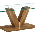 A Modern Minimalist Style Coffee Table. Transparent Tempered Glass Tabletop With Wooden Mdf Columns. Suitable For Living Room And Dining Room. Ct V Transparent Mdf Glass