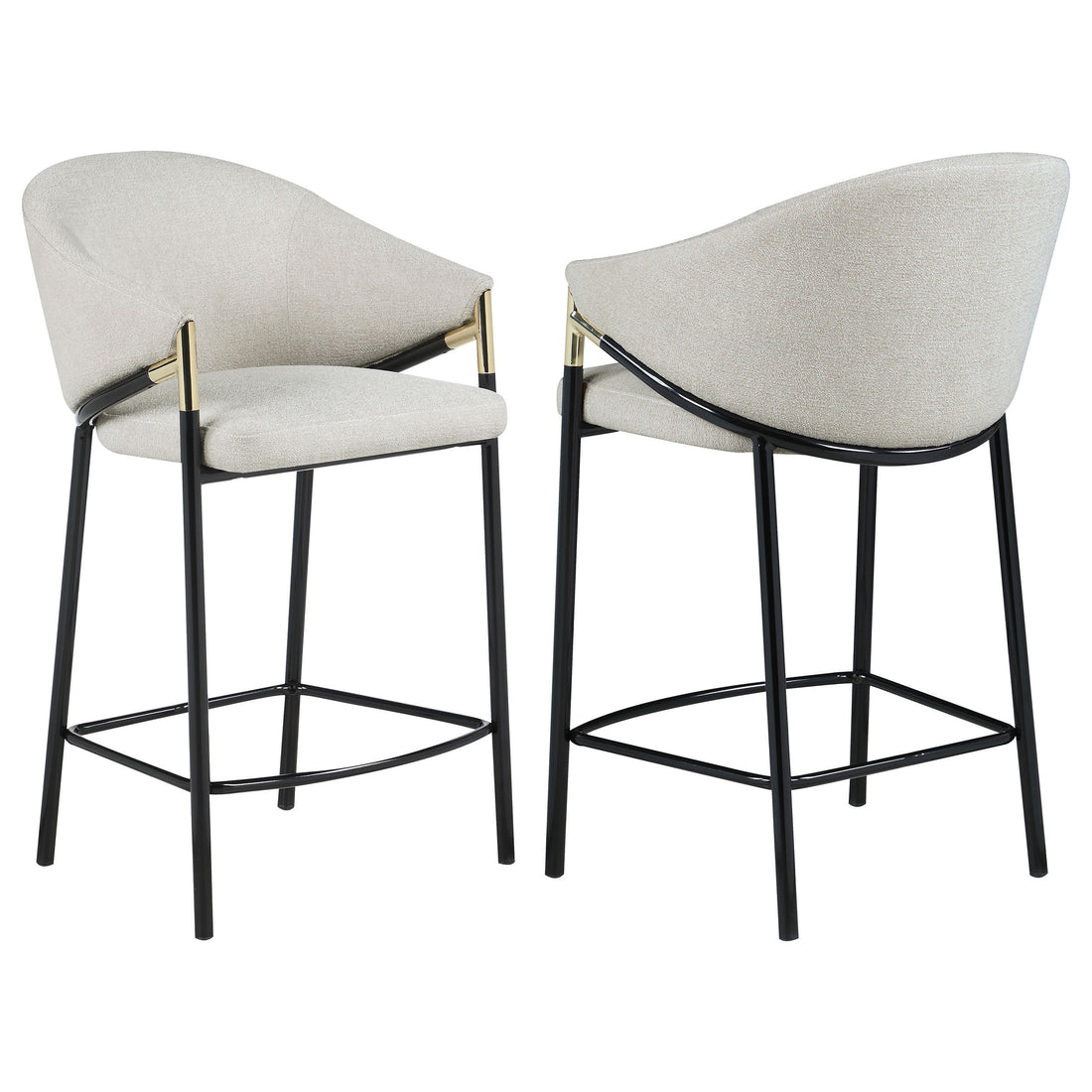 Beige And Glossy Black Sloped Arm Counter Height Stools Set Of 2 Solid Beige Dining Room Spot Clean Contemporary,Modern Bar Stools Solid Back Set Of 2 Foam Fabric