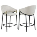 Beige And Glossy Black Sloped Arm Counter Height Stools Set Of 2 Solid Beige Dining Room Spot Clean Contemporary,Modern Bar Stools Solid Back Set Of 2 Foam Fabric