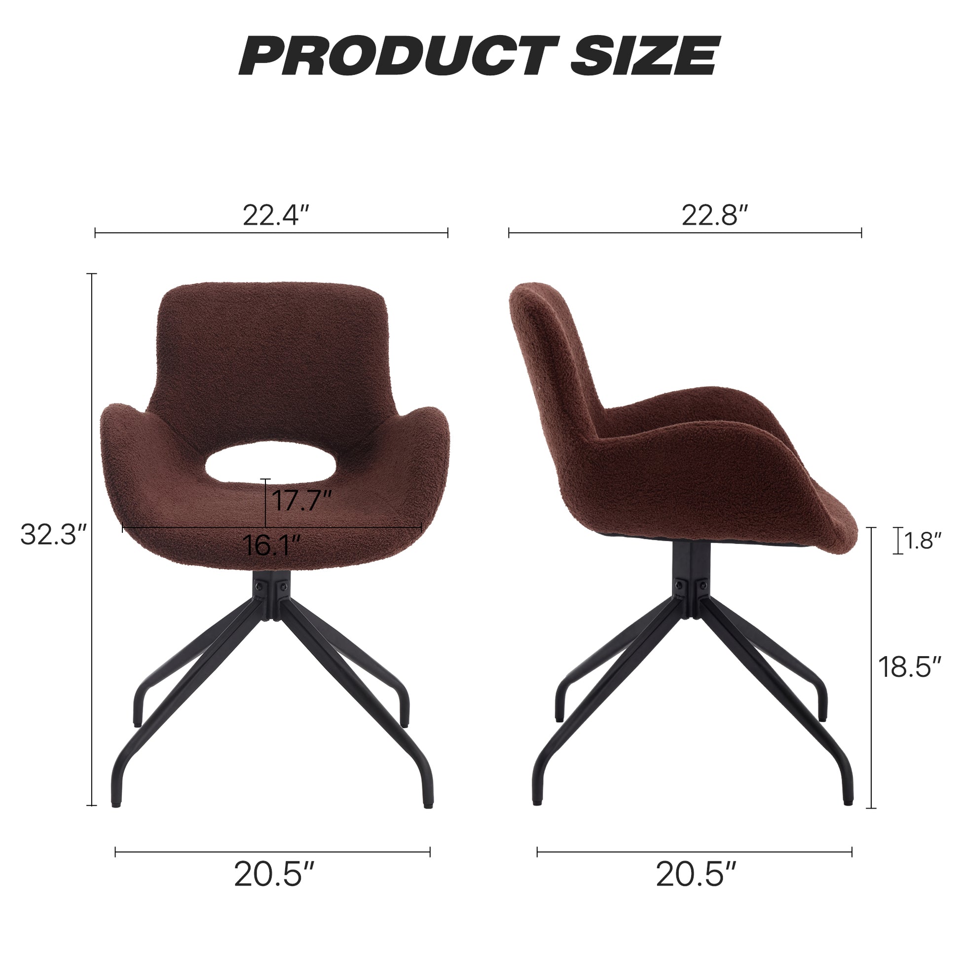 Ts Teddy Velvet Upholstered Chair With Metal Legs,Modern Accent Without Wheels, Home Office Chair Desk Chair Computer Task Chair With 360 Degree Rotating For Office Bedroom Living Room,Dark Brown Dark Brown Teddy