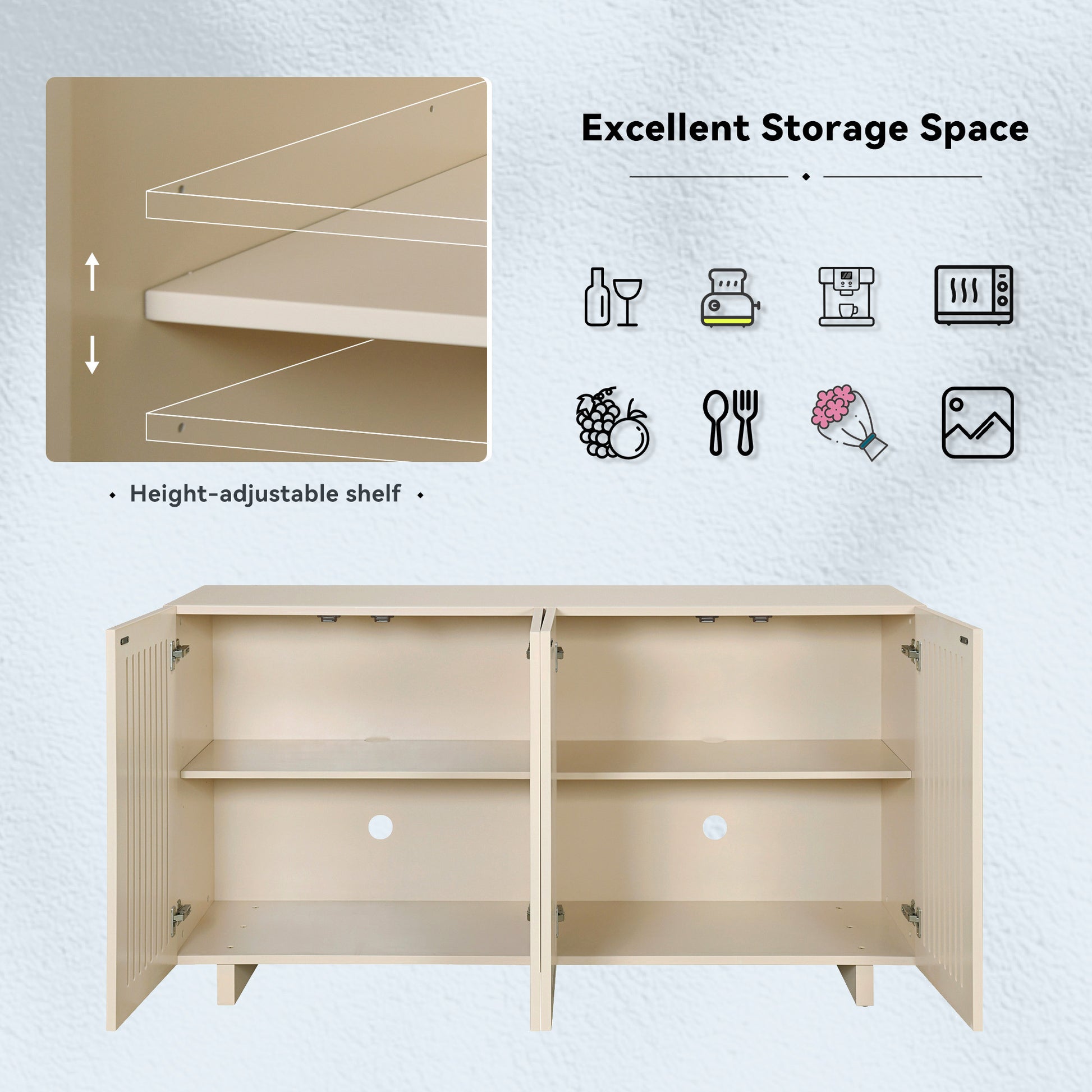 Modern Style Sideboard with Superior Storage almond-dining room-adjustabel shelves-mdf