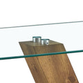 A Modern Minimalist Style Coffee Table. Transparent Tempered Glass Tabletop With Wooden Mdf Columns. Suitable For Living Room And Dining Room. Ct V Transparent Mdf Glass