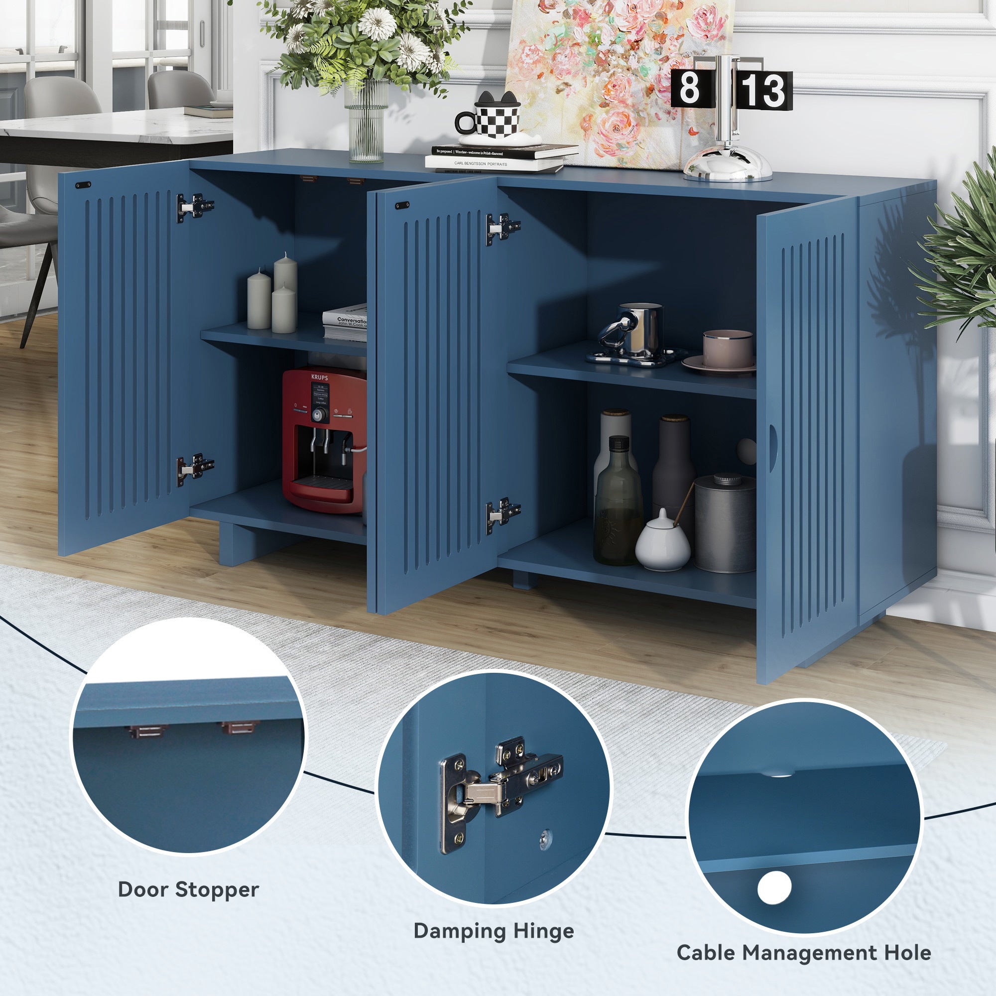 Modern Style Sideboard with Superior Storage navy blue-dining room-adjustabel shelves-mdf