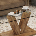 A Modern Minimalist Style Coffee Table. Transparent Tempered Glass Tabletop With Wooden Mdf Columns. Suitable For Living Room And Dining Room. Ct V Transparent Mdf Glass