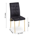 Black Velvet High Back Nordic Dining Chair Modern Fabric Chair With Golden Color Legs, Set Of 4 Metal Plaid Black Dining Room Dry Clean Modern Dining Chairs Solid Back Foam Velvet