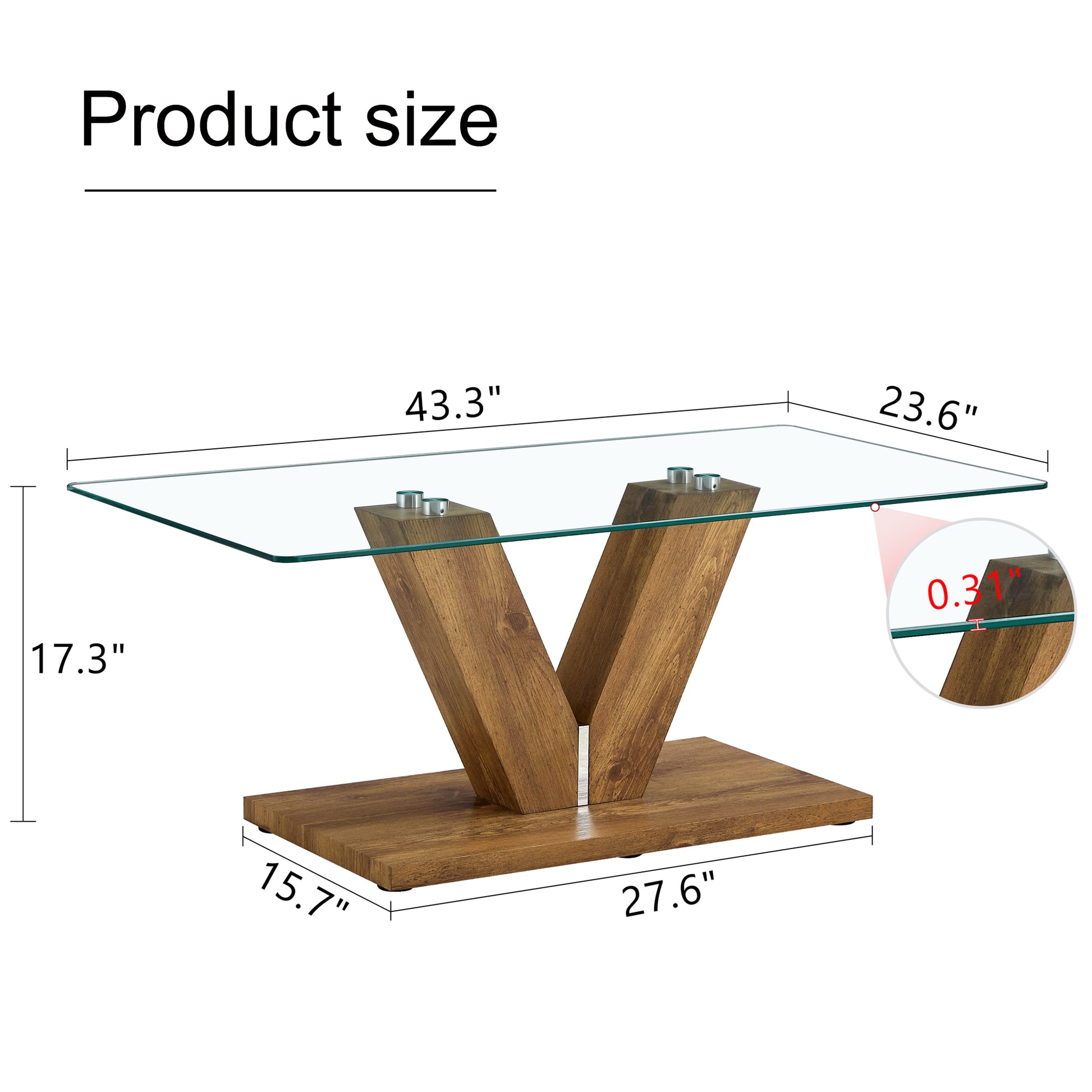 A Modern Minimalist Style Coffee Table. Transparent Tempered Glass Tabletop With Wooden Mdf Columns. Suitable For Living Room And Dining Room. Ct V Transparent Mdf Glass