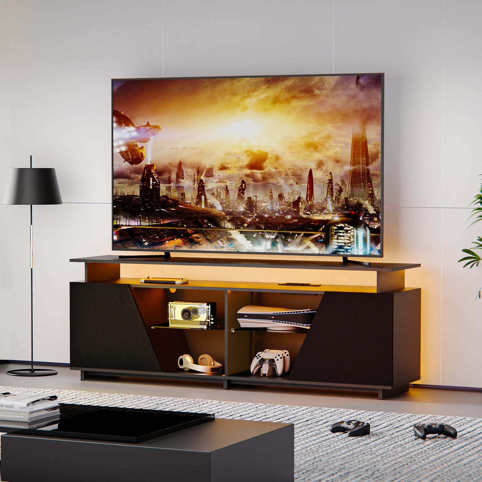 Gaming Tv Stand For Ps5 With Power Outlet,For Tvs 75 Inch And Below,Le