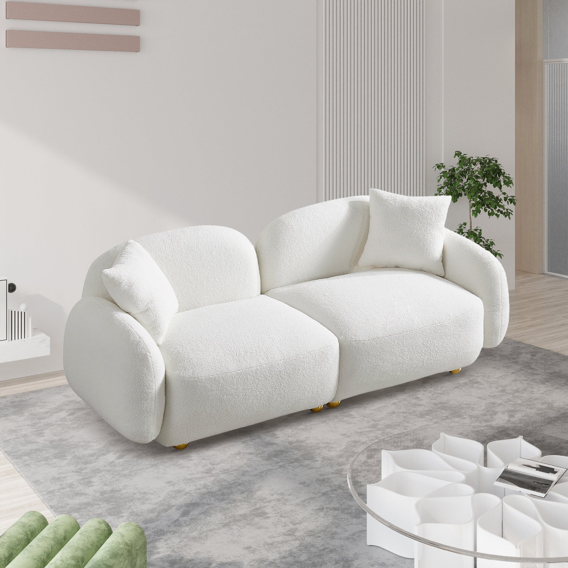 77.95" Cozy Teddy Fabric Sofa Luxurious Plush Upholstered Couch For Ultimate Comfort And Style White Teddy 3 Seat