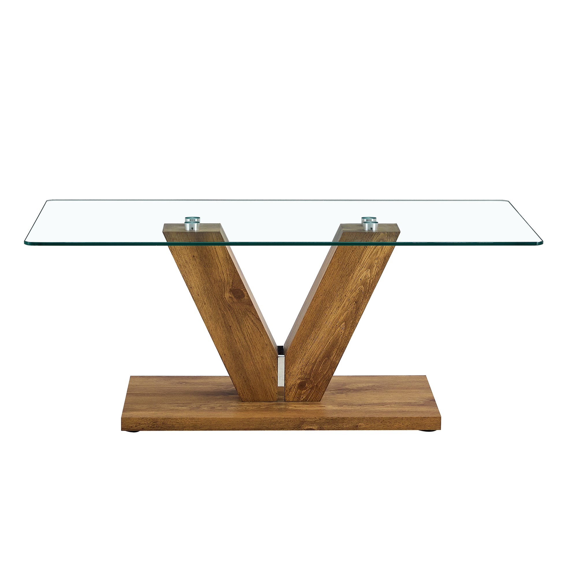 A Modern Minimalist Style Coffee Table. Transparent Tempered Glass Tabletop With Wooden Mdf Columns. Suitable For Living Room And Dining Room. Ct V Transparent Mdf Glass