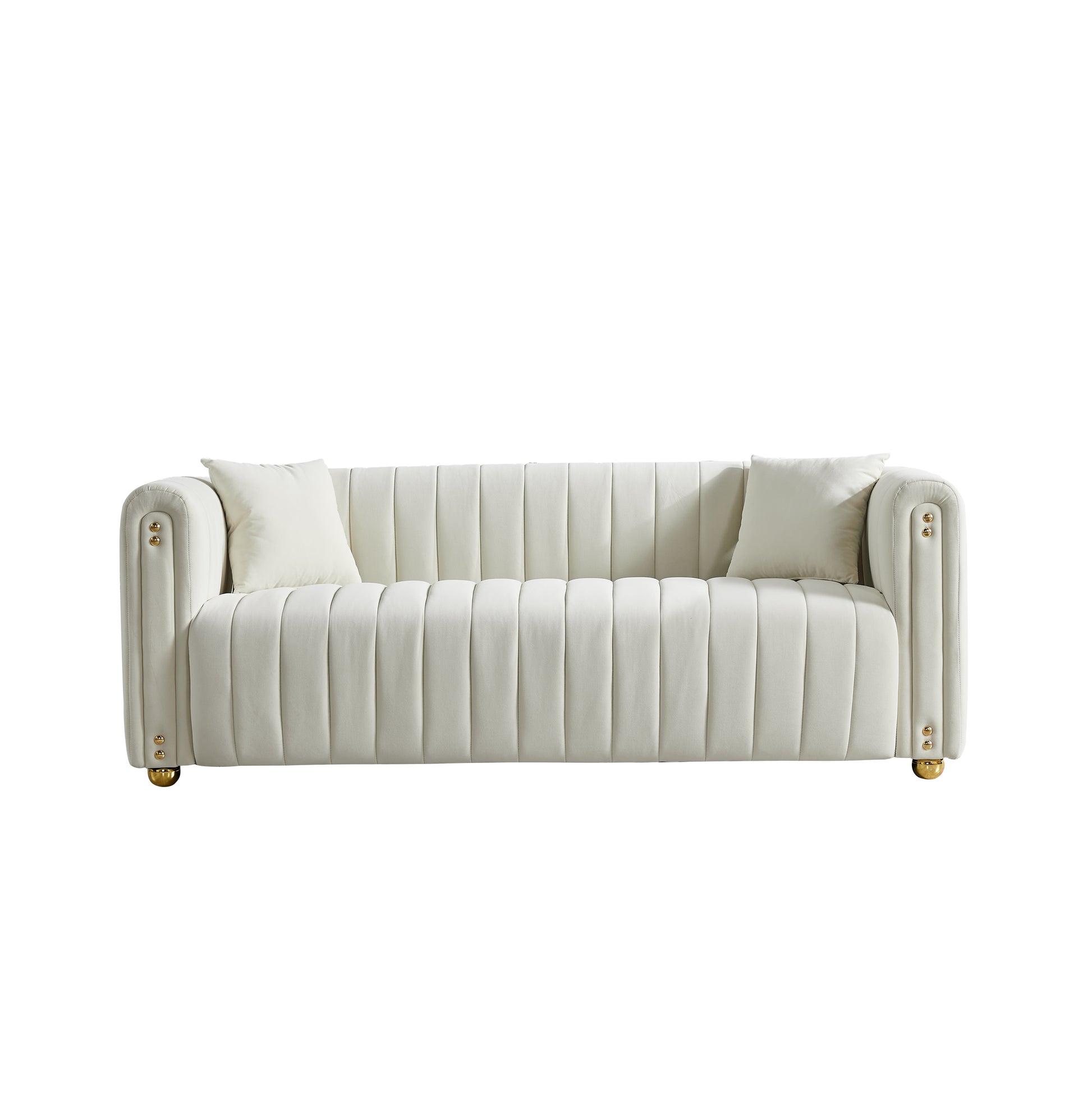 79.92" Modern Vertical Channel Tufted Velvet Sofa,Comfortable Sofa For Living Room White White Velvet 3 Seat